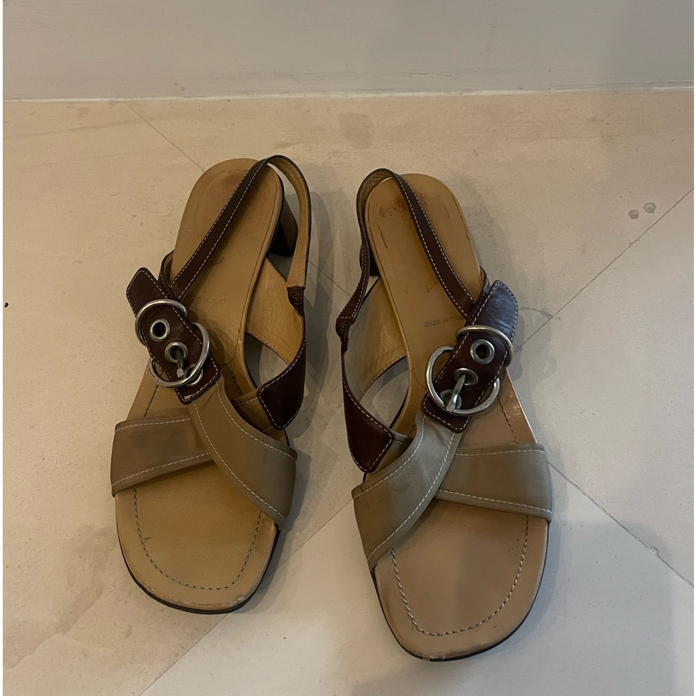 PRADA Chocolate Brown leather & Taupe Nylon Sandals